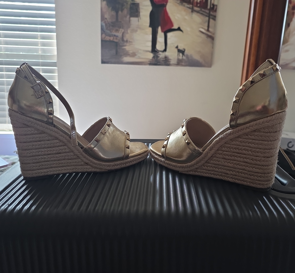 Mix No. 6 Metallic Gold Studded Espadrille Wedge Sandals
